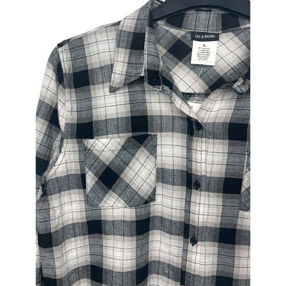 Zac & Rachel Womens Black & White Plaid Button-Up Long Sleeve Shirt Size Large - Picture 8 of 13